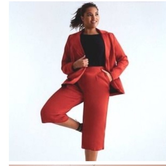 Eloguii Women's Plus Size 26 Rust Blazer & Culottes Pants Suit Set Summer Office - Picture 2 of 16